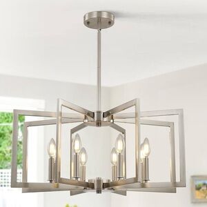 Modern Industrial 8-Light Large Geometric Chandeliers by Klgxnrd, Brushed Nickel